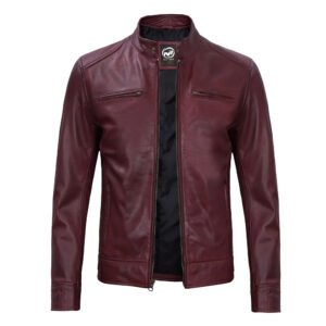 Dodge Mens Motorcycle Leather Jacket Biker