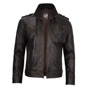 Men’s Rub Off Brown Moto Leather Jacket