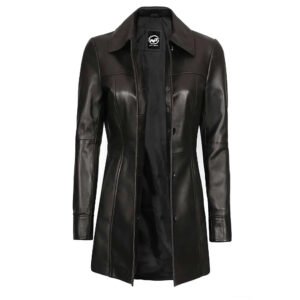 Womens Rub Off Three Button Leather Blazer Lapel Collar