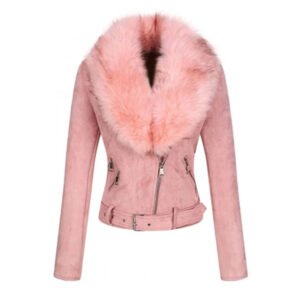 Women Faux Suede Leather Jacket Motorcycle Biker Sherpa