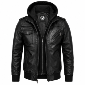 Men's Premium Hooded Leather Bomber Jacket