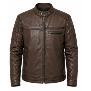 Men's Coffee Brown Waxed Leather Motorcycle Jacket