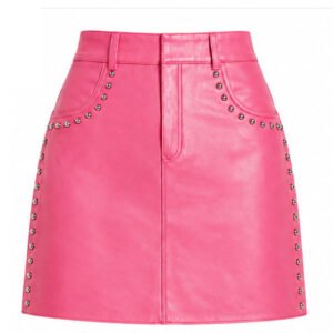 Women's Pink Studded Leather Mini Skirt