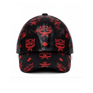 Black & Red MCM Patterned Leather Cap