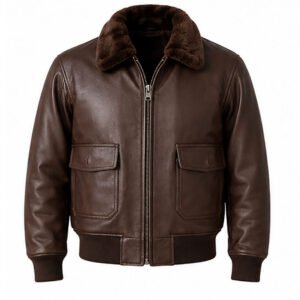 Men's Brown Leather Aviator Bomber Jacket