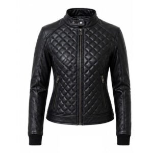 Woman's Black Quilted Leather Jacket – Classic Zip-Up Biker Style