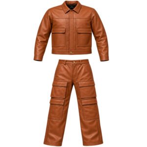 Brown Leather Cargo Jumpsuit | Men's Utility Streetwear Coverall