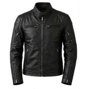 Men's Classic Black Cafe Racer Genuine Leather Jacket