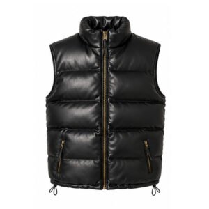 Men's Premium Black Leather Puffer Vest