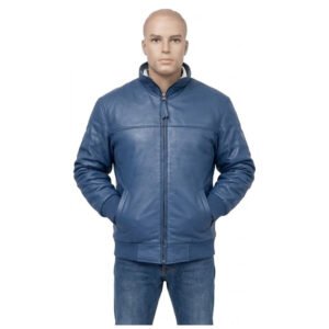 Men’s Blue Genuine Leather Bomber Jacket