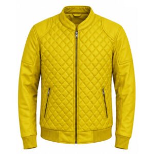Men’s Yellow Quilted Leather Bomber Jacket