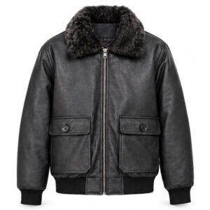 Men’s Premium Leather Bomber Jacket with Shearling Fur Collar
