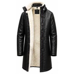 Women’s Black Genuine Leather Shearling Lined Long Jacket