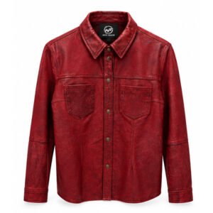 Women’s Burgundy Red Leather Shirt Jacket