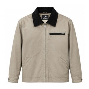 Men’s Beige Twill Jacket with Black Corduroy Collar