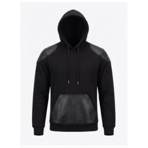 Men’s Premium Black Leather Patch Hoodie