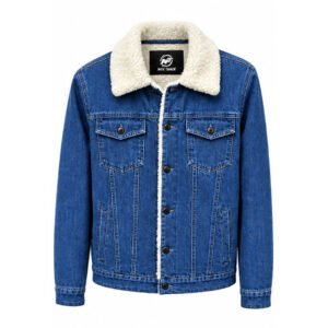 Blue Denim Sherpa-Lined Jacket Warm Winter Denim Coat