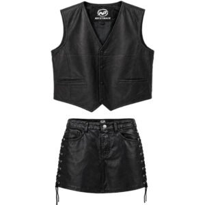 Women’s Black Leather Vest & Leather Skirt Set Edgy Streetwear Outfit