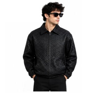 Men’s Black Textured Bomber Jacket
