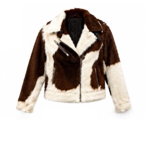 Women’s Brown & White Cowhide Fur Biker Jacket