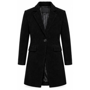 Women's Black Suede Long Blazer Coat