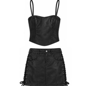Leather Corset and Lace-Up Skirt Co-Ord