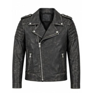 Men’s Vintage Black Leather Biker Jacket